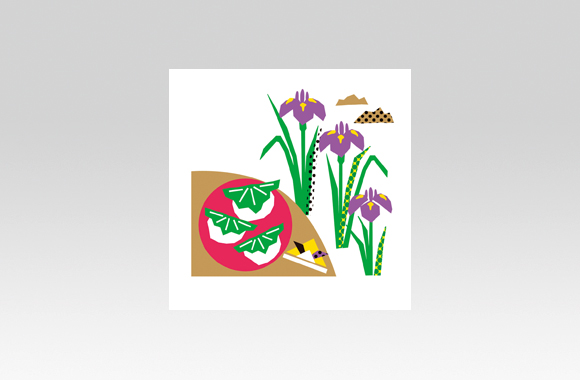 PL70613　イベント　こどもの日　イラスト（菖蒲と柏餅）